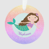 Mermaid Rainbow Glitter Girly Persoonlijke naam Ornament (voorkant)