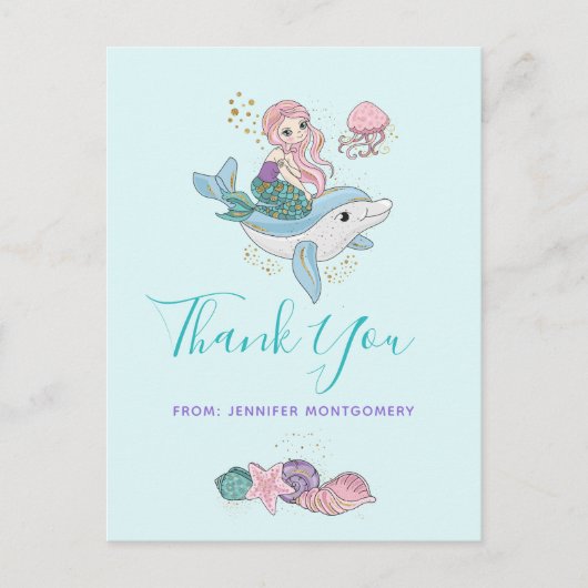 Mermaid Riding a Dolphin under Zee Dank u Briefkaart (Voorkant)