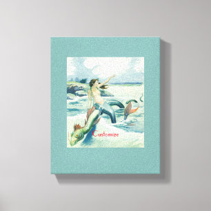 Mermaid Riding Zee Serpent Thunder_Cove   Canvas Afdruk