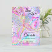 Mermaid rose violet Invitation Anniversaire (Debout devant)