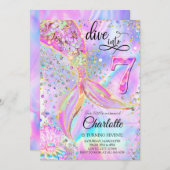 Mermaid rose violet Invitation Anniversaire (Devant / Derrière)