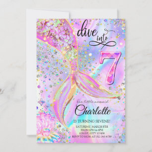 Mermaid rose violet Invitation Anniversaire