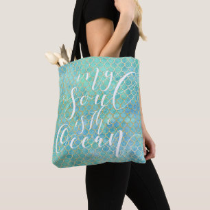 Mermaid Scale Aqua & Gold "My Soul is the Ocean" Draagtas