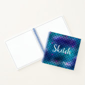Mermaid Scale Blue Glitter Monogram Sketchbook nie Notitieboek (Binnen)