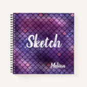 Mermaid Scale Glitter Paars Monogram Sketchbook N Notitieboek (Voorkant)