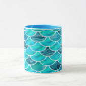 Mermaid scale patroon turquoise mineblauw mok (Midden)