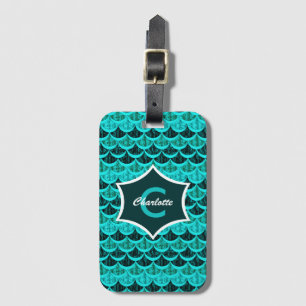 Mermaid Scales Blauwgroen Patroon Aangepast Bagagelabel