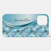 Mermaid Scales Blue Handwrite Name Metal Case-Mate iPhone Case (Achterkant (horizontaal))