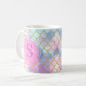 Mermaid Scales Gold Glitter Pattern Pink Monogram Koffiemok (Voorkant links)