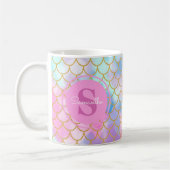 Mermaid Scales Gold Glitter Pattern Pink Monogram Koffiemok (Links)