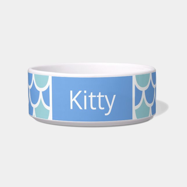 Mermaid Scales Kitty Cat Name Bowl Voerbakje (Voorkant)