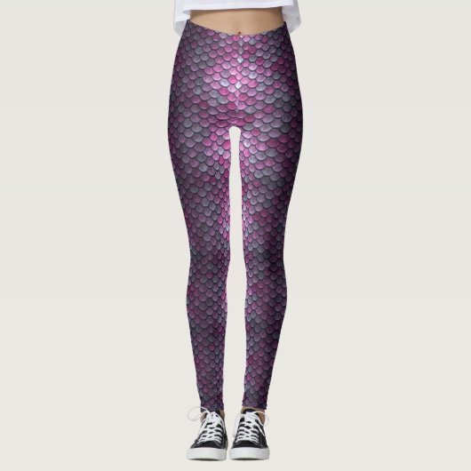 Mermaid Scales Magenta Paarse Leggings (Voorkant)