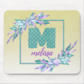 Mermaid Scales Monogram | Waterverf Ombre Floral Muismat (Voorkant)