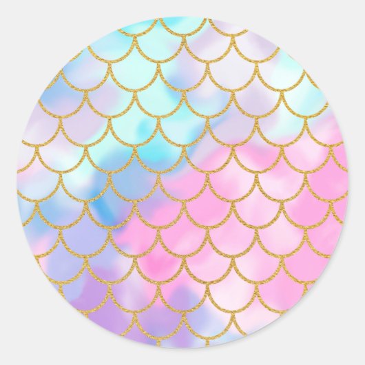 Mermaid Scales Pastel Gold Glitter Pattern Girly Ronde Sticker (Voorkant)