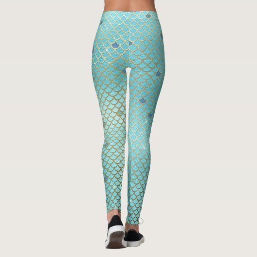 Mermaid Scales Scallops Pattern Aqua Blauwgroen Go Leggings (Achterkant)