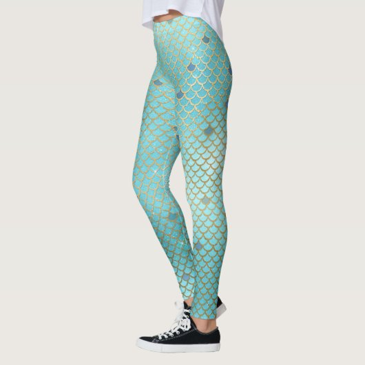 Mermaid Scales Scallops Pattern Aqua Blauwgroen Go Leggings (Links)
