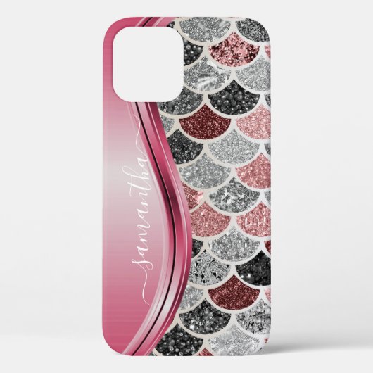 Mermaid Scales Silver Handgeschreven Naam Roze Case-Mate iPhone Case (Achterkant)