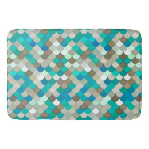 Mermaid Scales, Turquoise, Aqua, Taupe en Cream Badmat