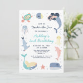 Mermaid Sea Animaux Anniversaire Fête Invitation (Debout devant)