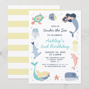 Mermaid Sea Animaux Anniversaire Fête Invitation