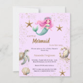 Mermaid sea pink purple Baby Shower invitation (Voorkant)