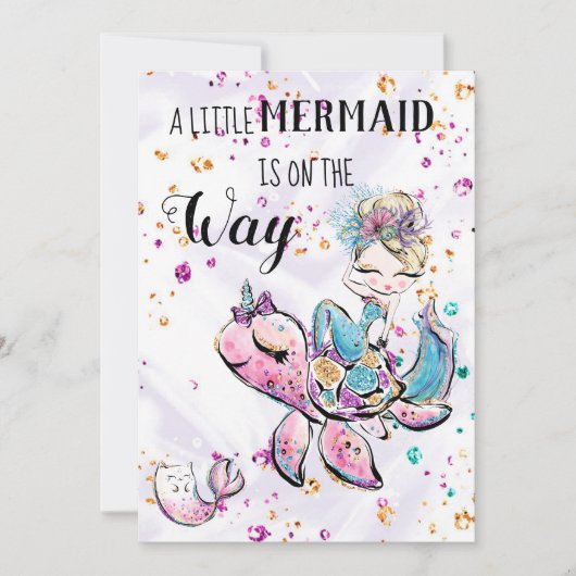 ~ Mermaid Sea Unicorn Chat Baby shower Invitation (Devant)