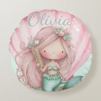 Mermaid Seashell Lovers Name  Rond Kussen