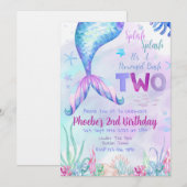 Mermaid Second Two Birthday Party Invitation (Devant / Derrière)