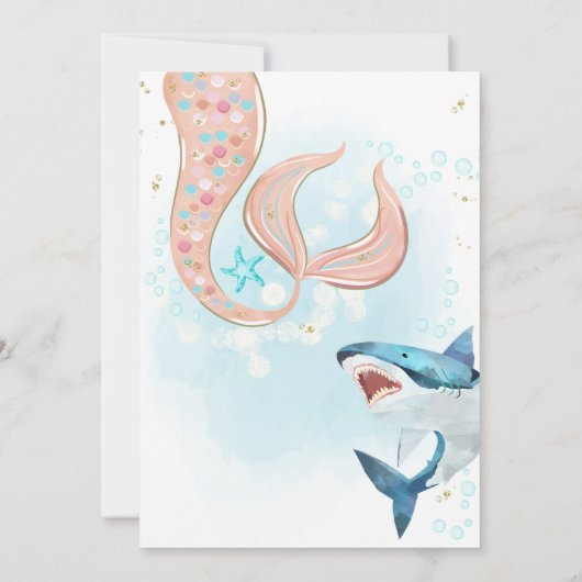 Mermaid Shark Verjaardag Uitnodiging gezamenlijke (Achterkant)