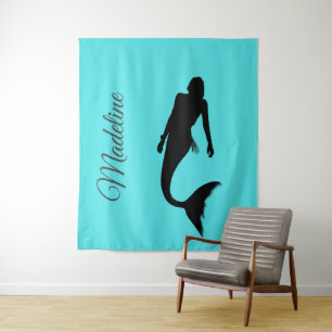 Mermaid Silhouette Blue Summer Modern Wandkleed