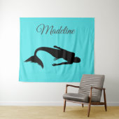 Mermaid Silhouette Blue Summer Modern Wandkleed (In Situ (horizontaal))