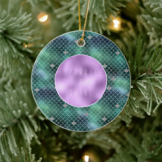 Mermaid Silver Blauwgroen Ocean Glitz Keramisch Ornament (Boom)