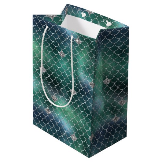 Mermaid Silver Blauwgroen Ocean Glitz Medium Cadeauzakje (Achterkant Gekanteld)