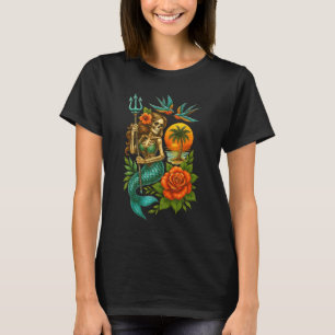 Mermaid Skeleton Traditional Tattoo Old School T-shirt