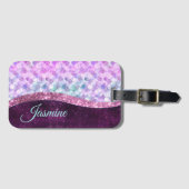 Mermaid skin roink Silver Glitter monogram Bagagelabel (Voorkant (horizontaal))