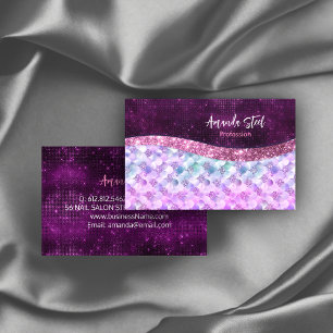 Mermaid skin roink Silver Glitter monogram Visitekaartje