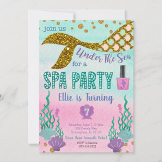 Mermaid Spa Birthday Uitnodiging