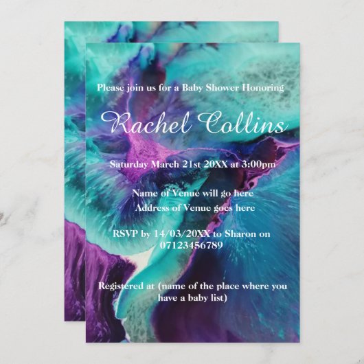 Mermaid Splash Abstract Baby shower Uitnodiging (Voorkant / Achterkant)