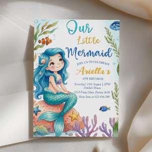 Mermaid Splish Splash 4de verjaardagsfeestje uitno Kaart