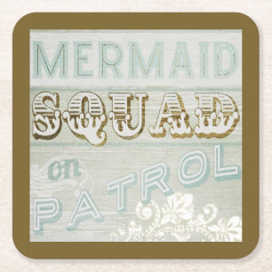 Mermaid Squad op Patrol Vierkante Kartonnen Onderzetter