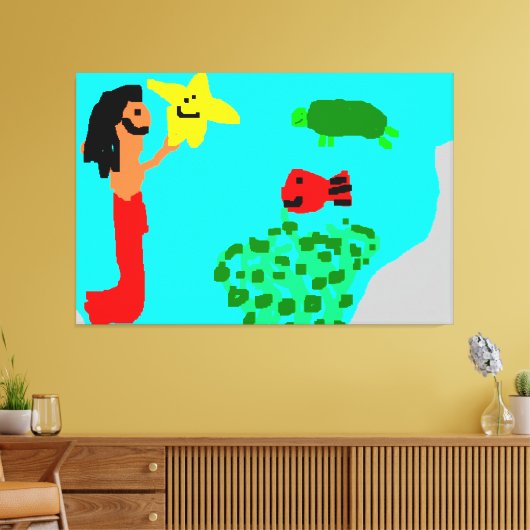 Mermaid Star Fish Turtle Seaweed Ocean Life Art Canvas Afdruk (Insitu (Woonkamer))