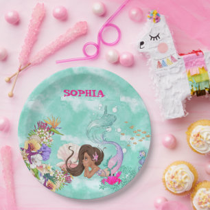 Mermaid Starfish Dark Hair Cute Personal Napkins Papieren Bordje