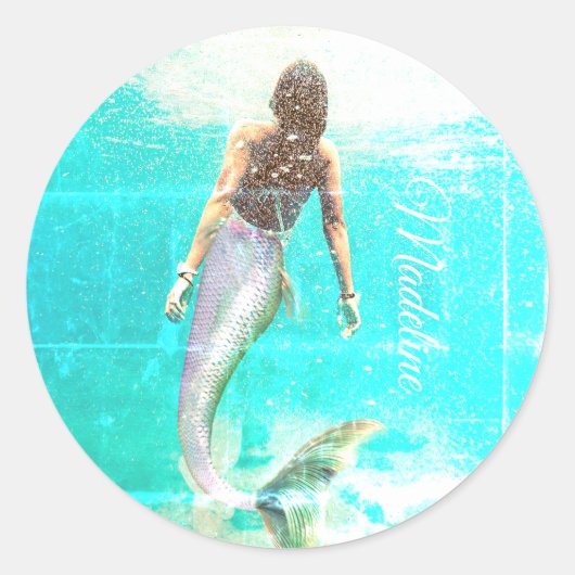 Mermaid Summer Blue Ocean Modern Chic Ronde Sticker (Voorkant)