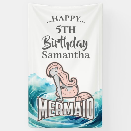 MERMAID Surf thème rose Bannière (Vertical)
