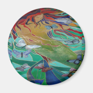 Mermaid Swimming with Butterflies Fantasy Art Magneet