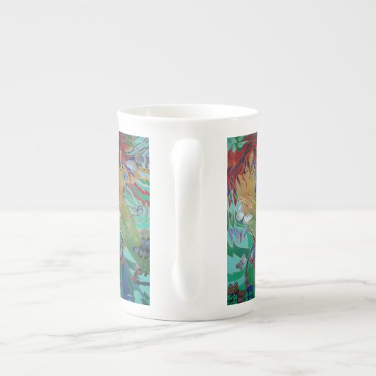 Mermaid Swimming with Butterflies Fantasy Art Porselein Kop (Achterkant)