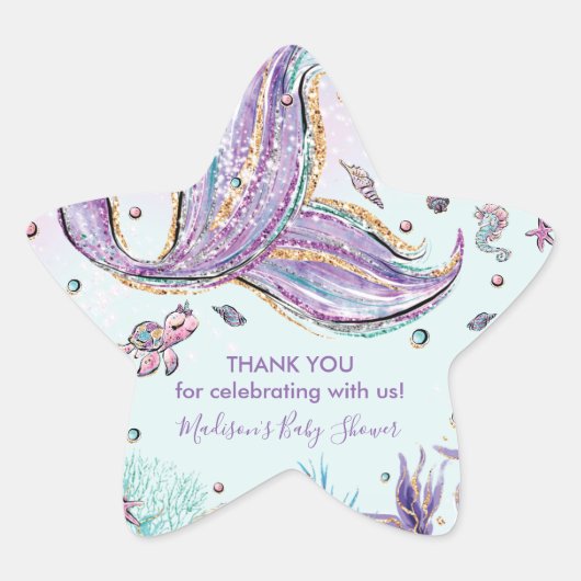 Mermaid Tail Birthday Baby shower Bedankt voor uw  Ster Sticker (Voorkant)