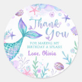 Mermaid Tail Birthday Bedankt Ronde Sticker (Voorkant)
