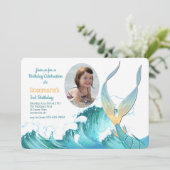 Mermaid Tail Foto-uitnodiging Kaart (Staand voorkant)