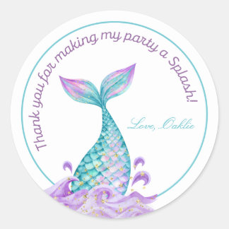 Mermaid Tail Girl Waterverf Birthday Party Ronde Sticker